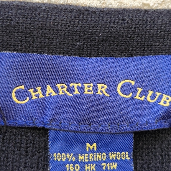 Charter Club Sweater Womens Medium Black 100% Merino Wool Vintage Pullover Tunic - Picture 10 of 10